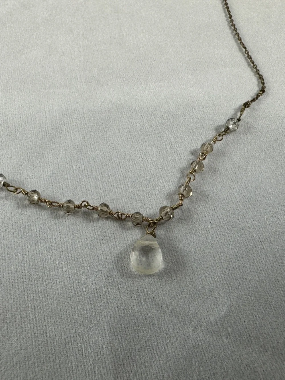 Clear Crystal Teardrop Pendant Necklace with Beaded Accents
